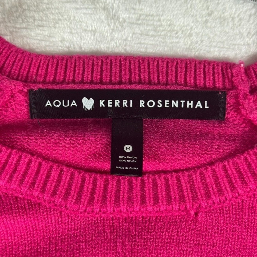 Aqua By Kerry Rosenthal Women's MEDIUM Hot Pink Sweater With Heart - Picture 6 of 6